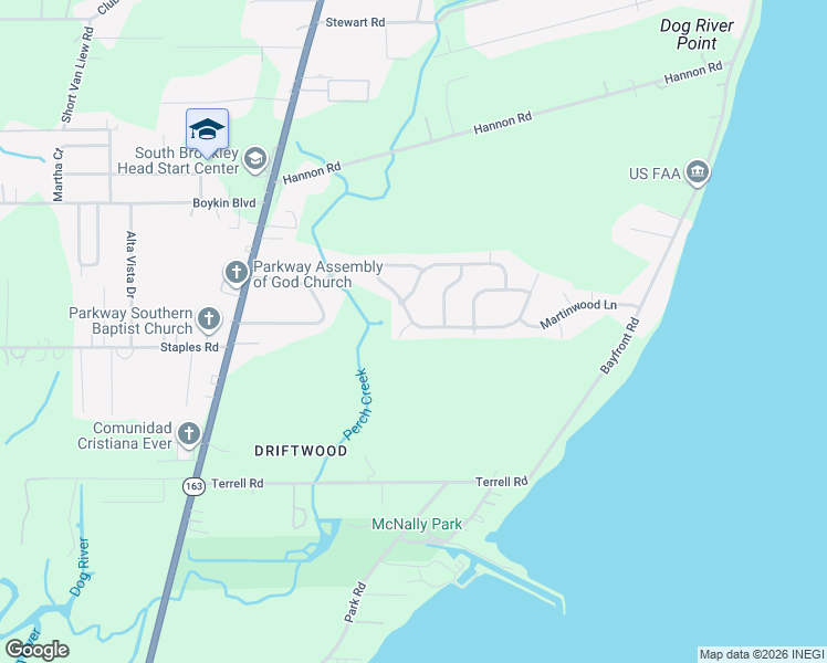 map of restaurants, bars, coffee shops, grocery stores, and more near 3953 Pinehaven Drive in Mobile