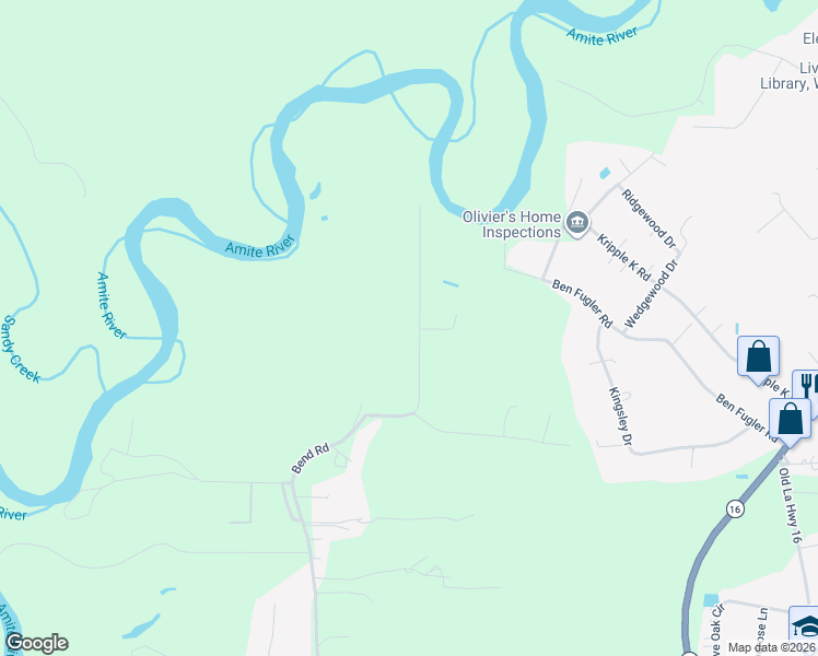 map of restaurants, bars, coffee shops, grocery stores, and more near 36127 Bend Road in Denham Springs