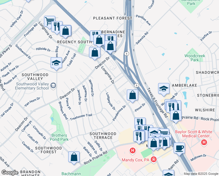 map of restaurants, bars, coffee shops, grocery stores, and more near 1708 Treehouse Trail in College Station