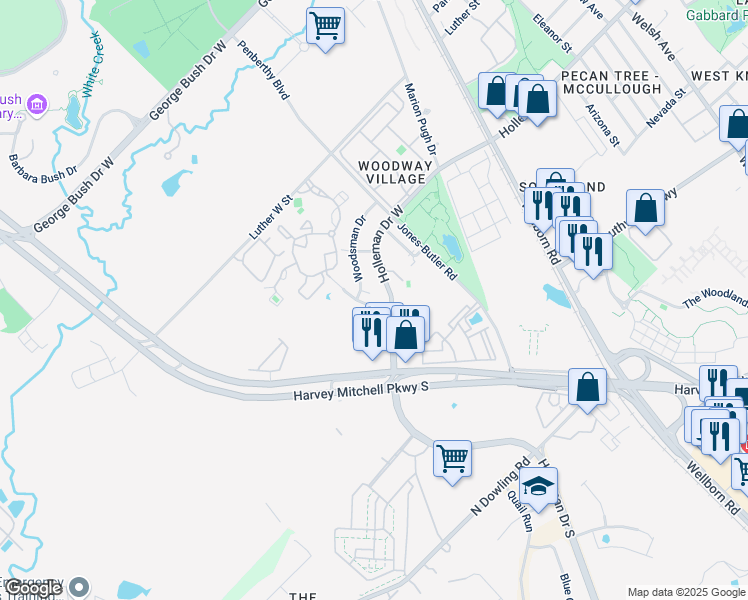 map of restaurants, bars, coffee shops, grocery stores, and more near 2000 Legacy Lane in College Station