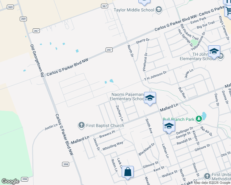 map of restaurants, bars, coffee shops, grocery stores, and more near 1900 Oaklawn Drive in Taylor