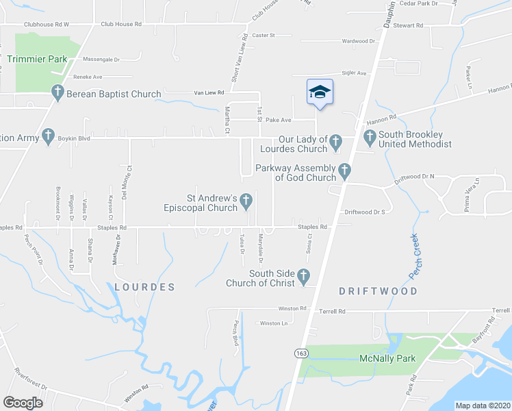 map of restaurants, bars, coffee shops, grocery stores, and more near 3820 River Place in Mobile