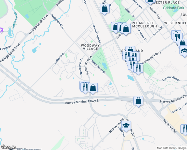 map of restaurants, bars, coffee shops, grocery stores, and more near 2001 Holleman Drive West in College Station
