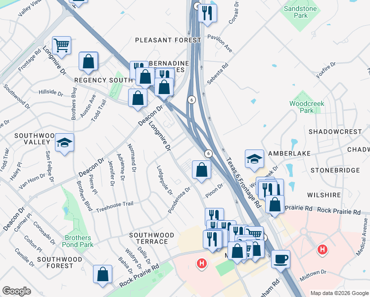 map of restaurants, bars, coffee shops, grocery stores, and more near 1810 Treehouse Trail in College Station