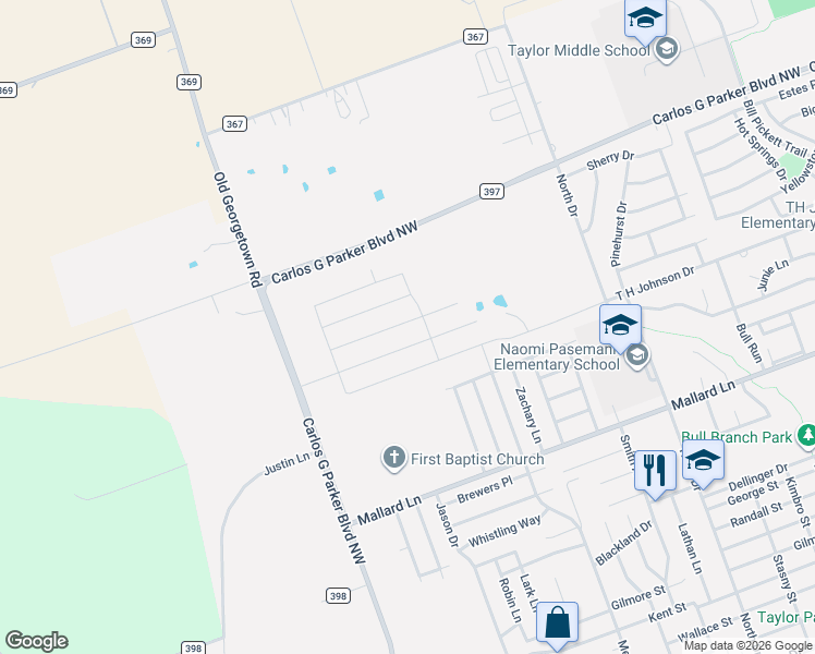 map of restaurants, bars, coffee shops, grocery stores, and more near 2108 Oaklawn Drive in Taylor