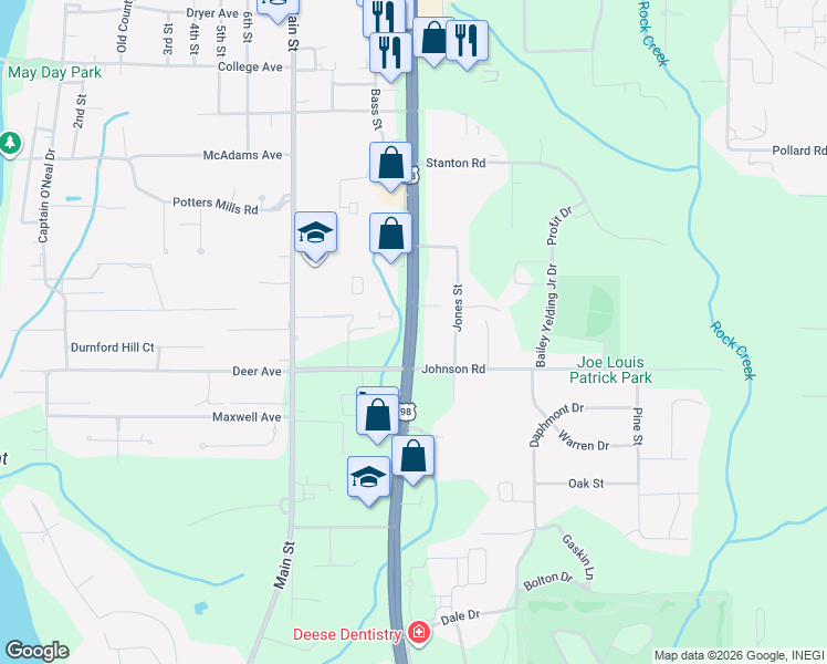 map of restaurants, bars, coffee shops, grocery stores, and more near 22886 US Highway 98 in Daphne