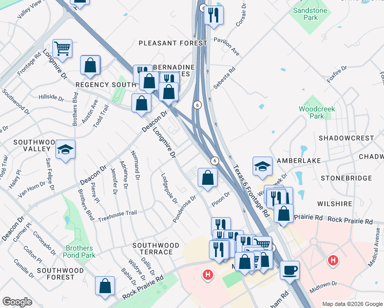 map of restaurants, bars, coffee shops, grocery stores, and more near 1810 Treehouse Trail in College Station