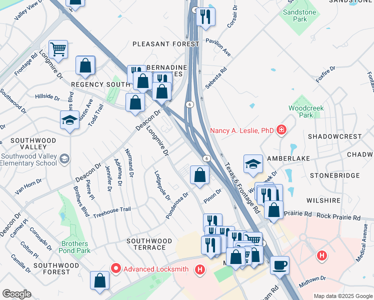 map of restaurants, bars, coffee shops, grocery stores, and more near 1810 Treehouse Trail in College Station