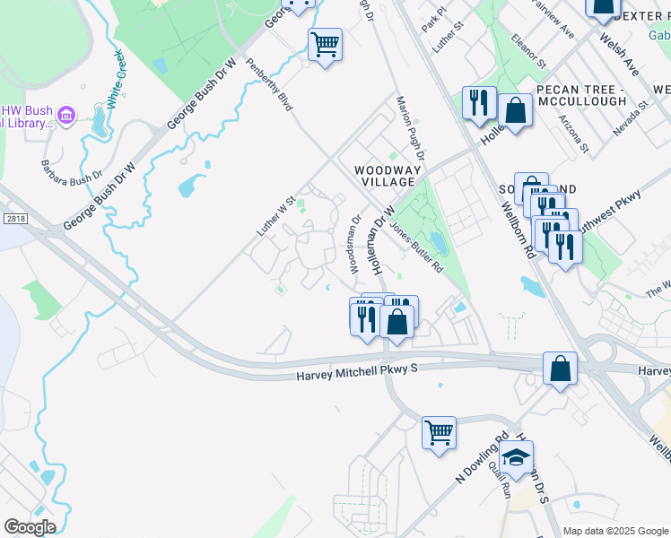 map of restaurants, bars, coffee shops, grocery stores, and more near 608 Corregidor Drive in College Station