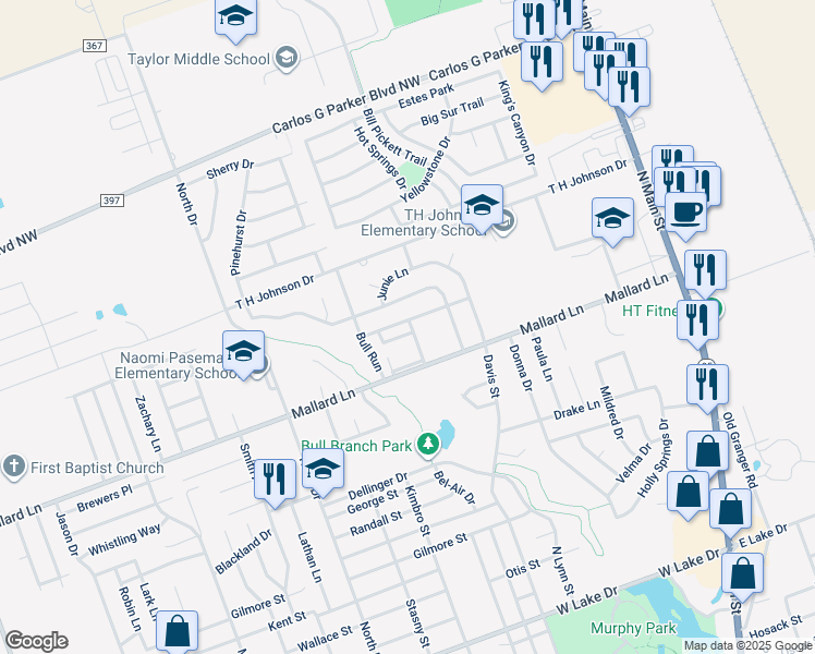 map of restaurants, bars, coffee shops, grocery stores, and more near 911 Cottonbowl Drive in Taylor