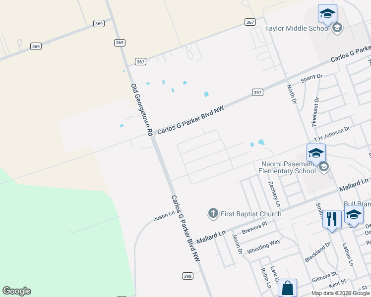 map of restaurants, bars, coffee shops, grocery stores, and more near 609 Carlos G Parker Boulevard Northwest in Taylor
