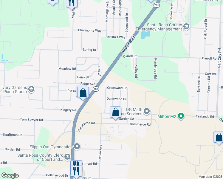 map of restaurants, bars, coffee shops, grocery stores, and more near 4266 Crosswind Drive in Milton