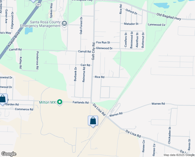 map of restaurants, bars, coffee shops, grocery stores, and more near 4225 Rice Road in Milton
