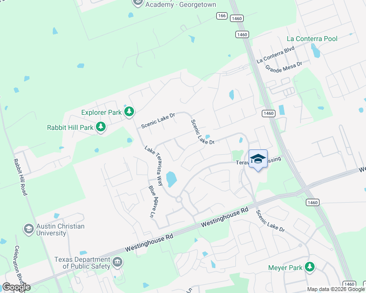 map of restaurants, bars, coffee shops, grocery stores, and more near 128 Crossvine Trail in Georgetown