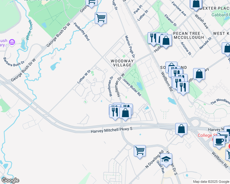 map of restaurants, bars, coffee shops, grocery stores, and more near 1908 Holleman Dr W in College Station