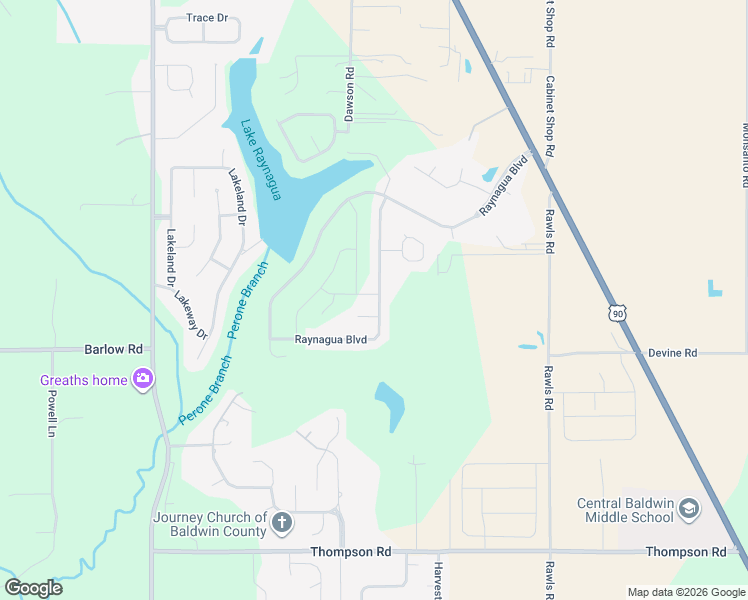 map of restaurants, bars, coffee shops, grocery stores, and more near 24168-24184 Raynagua Boulevard in Loxley