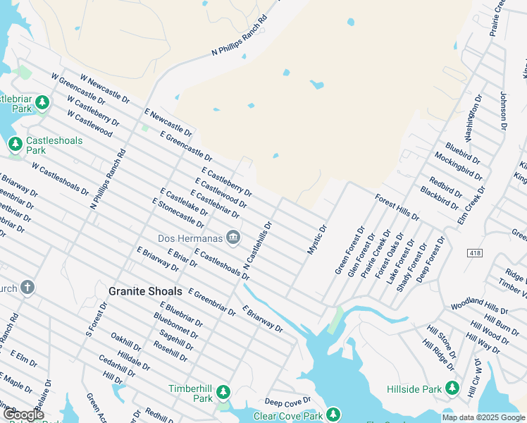 map of restaurants, bars, coffee shops, grocery stores, and more near 333 East Castlewood Drive in Marble Falls