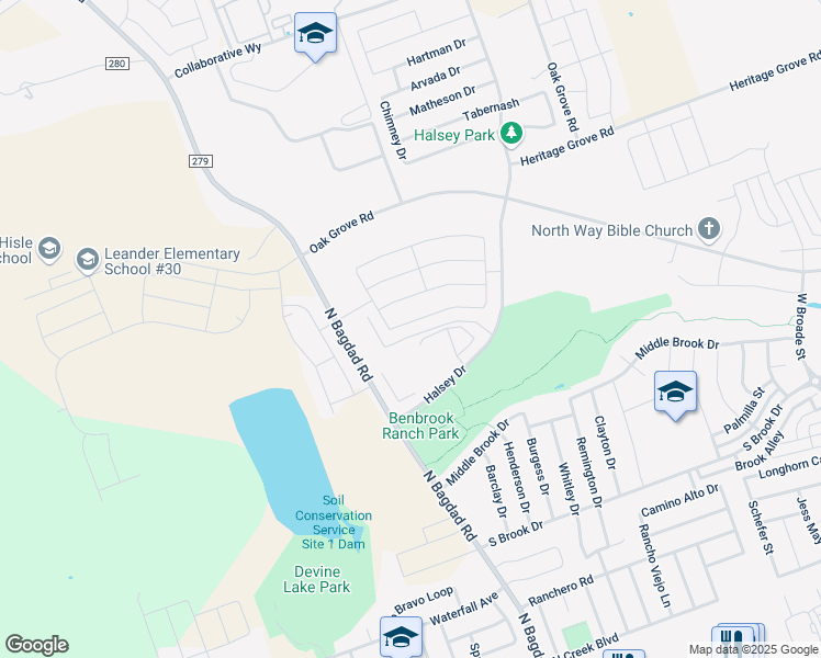 map of restaurants, bars, coffee shops, grocery stores, and more near 1004 Aiken Drive in Leander