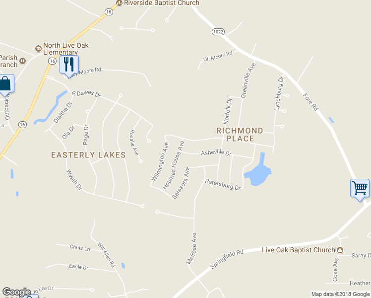 map of restaurants, bars, coffee shops, grocery stores, and more near 9873 Asheville Drive in Denham Springs