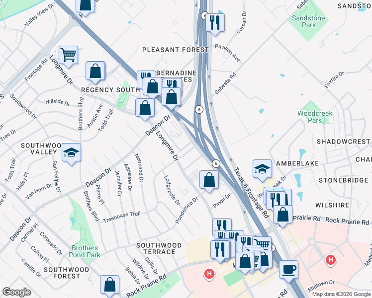 map of restaurants, bars, coffee shops, grocery stores, and more near 1810 Treehouse Trail in College Station