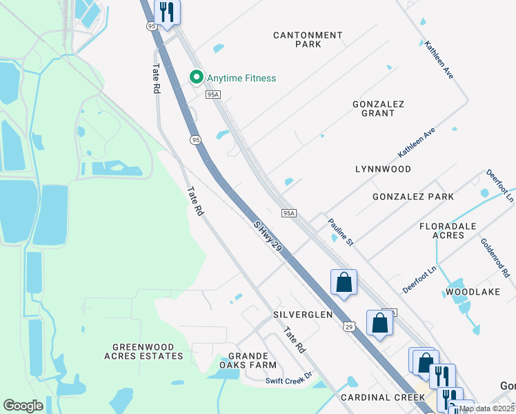 map of restaurants, bars, coffee shops, grocery stores, and more near 948 South Highway 29 in Gonzalez