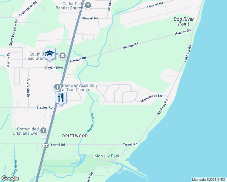 map of restaurants, bars, coffee shops, grocery stores, and more near 3916 Prima Vera Lane in Mobile