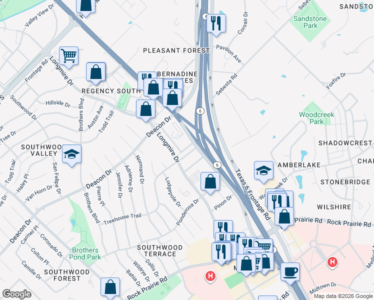 map of restaurants, bars, coffee shops, grocery stores, and more near 1810 Treehouse Trail in College Station