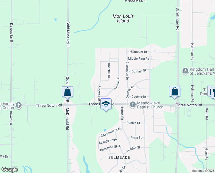 map of restaurants, bars, coffee shops, grocery stores, and more near 8260 Berlington Rd in Mobile