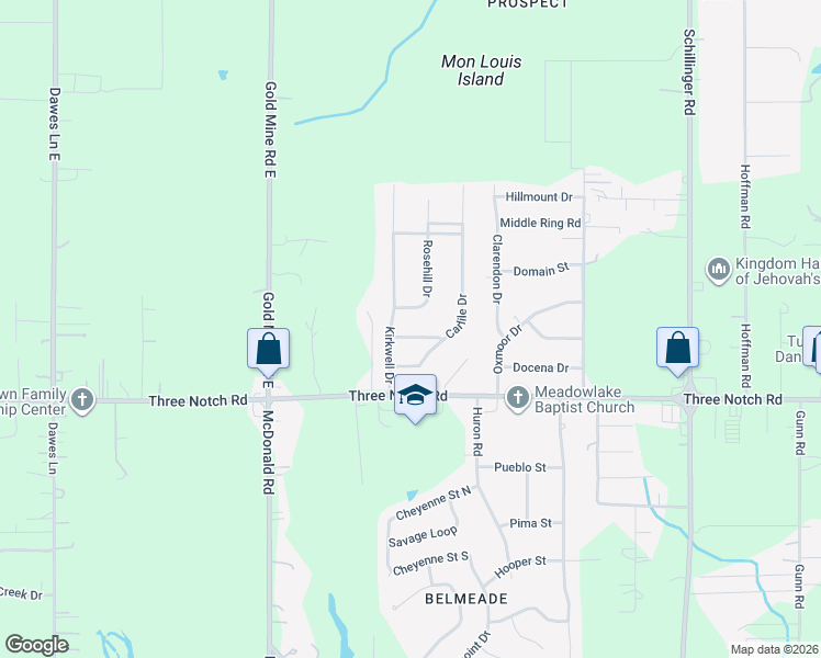 map of restaurants, bars, coffee shops, grocery stores, and more near 8260 Berlington Rd in Mobile