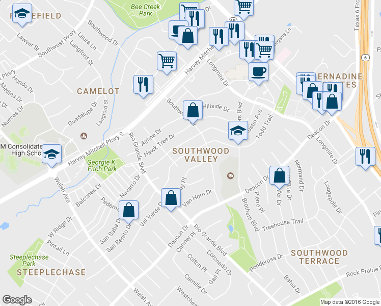 map of restaurants, bars, coffee shops, grocery stores, and more near 1300 Todd Trail in College Station