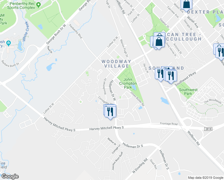 map of restaurants, bars, coffee shops, grocery stores, and more near 1908 Holleman Drive West in College Station