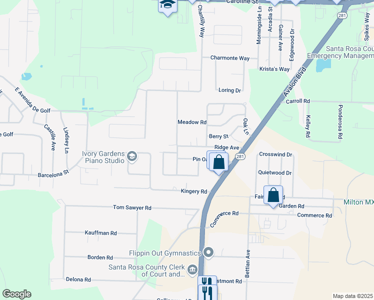 map of restaurants, bars, coffee shops, grocery stores, and more near 5680 Pin Oak Avenue in Milton