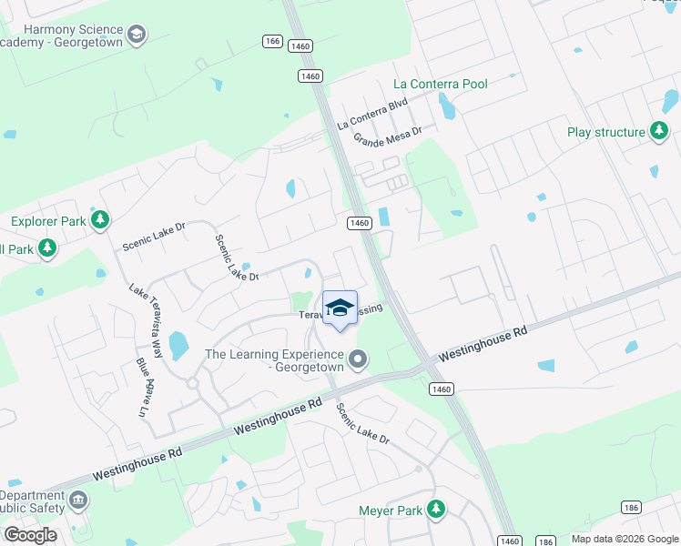 map of restaurants, bars, coffee shops, grocery stores, and more near Cedar Sage Lane in Georgetown