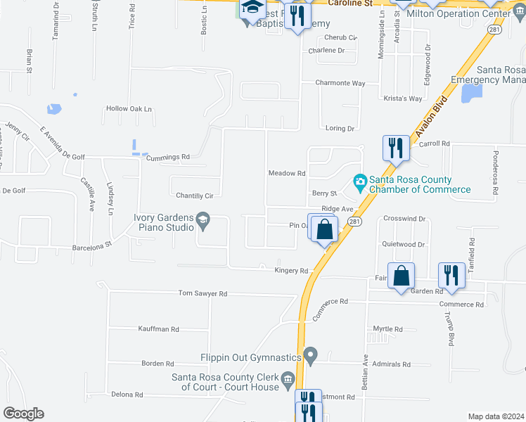 map of restaurants, bars, coffee shops, grocery stores, and more near 5632 Rosebay Street in Milton