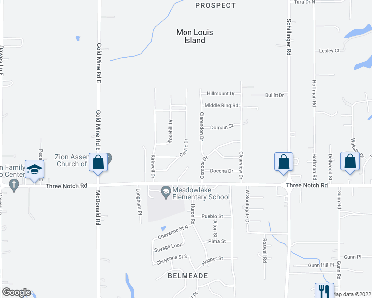 map of restaurants, bars, coffee shops, grocery stores, and more near 4760 Carlile Drive in Mobile