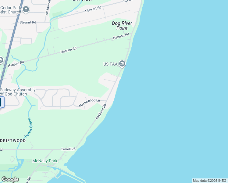 map of restaurants, bars, coffee shops, grocery stores, and more near 3957 Bay Front Rd in Mobile