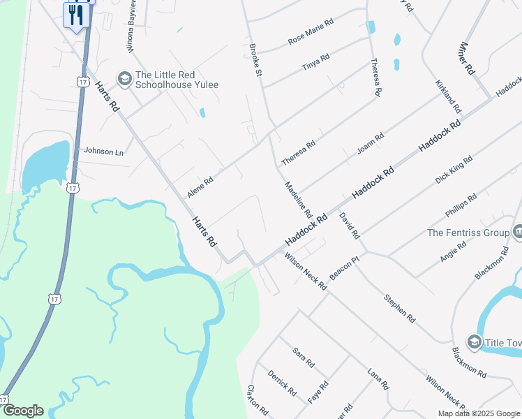 map of restaurants, bars, coffee shops, grocery stores, and more near Lindsey Kay Court in Yulee