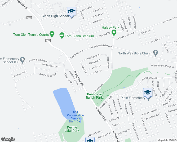 map of restaurants, bars, coffee shops, grocery stores, and more near 1016 Gentry Drive in Leander