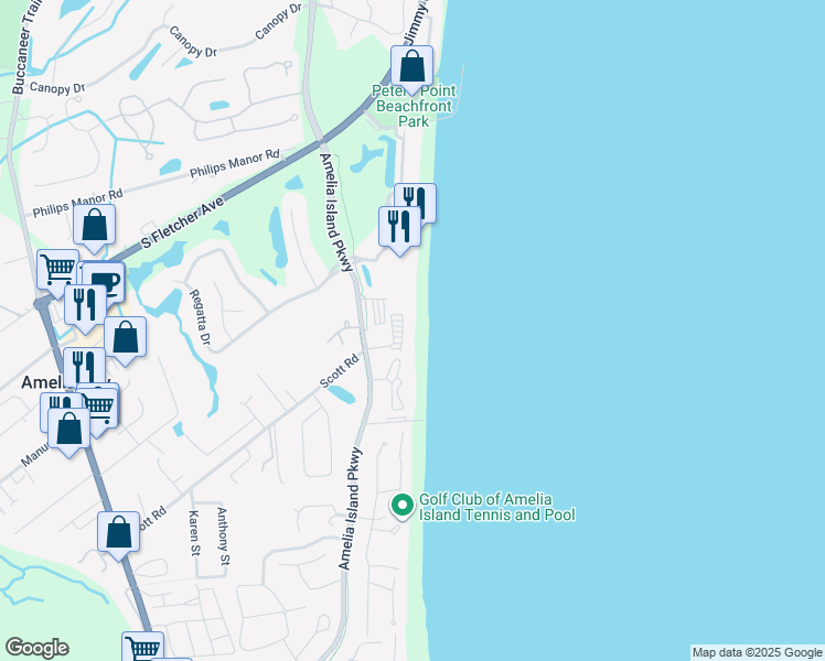 map of restaurants, bars, coffee shops, grocery stores, and more near 4776 Amelia Island Parkway in Fernandina Beach