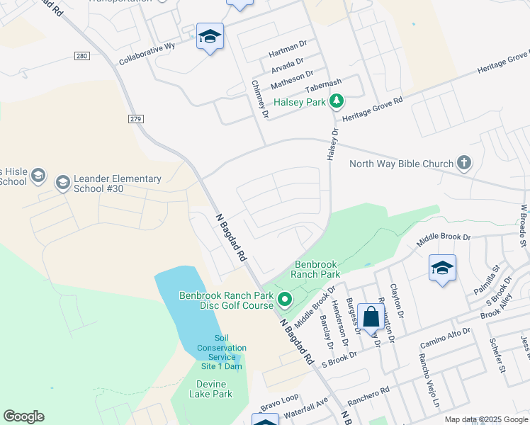 map of restaurants, bars, coffee shops, grocery stores, and more near 1012 Gentry Drive in Leander