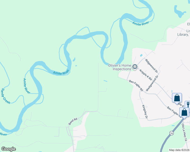 map of restaurants, bars, coffee shops, grocery stores, and more near 36127 Bend Road in Denham Springs