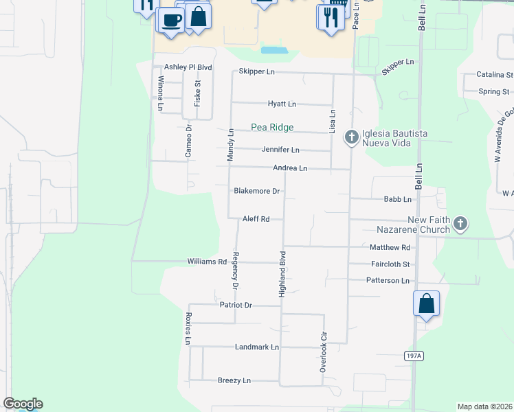 map of restaurants, bars, coffee shops, grocery stores, and more near 4853 Blakemore Drive in Pace