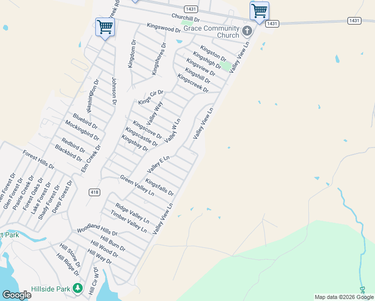 map of restaurants, bars, coffee shops, grocery stores, and more near 2801 Valley View Lane in Granite Shoals