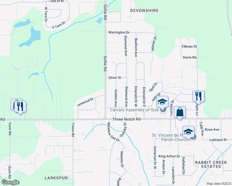 map of restaurants, bars, coffee shops, grocery stores, and more near Golden Avenue in Mobile