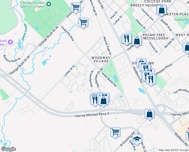 map of restaurants, bars, coffee shops, grocery stores, and more near 1806 Holleman Drive West in College Station