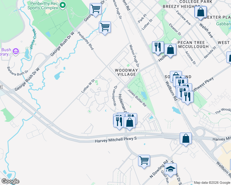 map of restaurants, bars, coffee shops, grocery stores, and more near 1806 Holleman Drive West in College Station