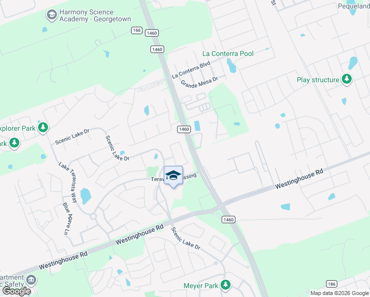 map of restaurants, bars, coffee shops, grocery stores, and more near 1240 Clearwing Circle in Georgetown