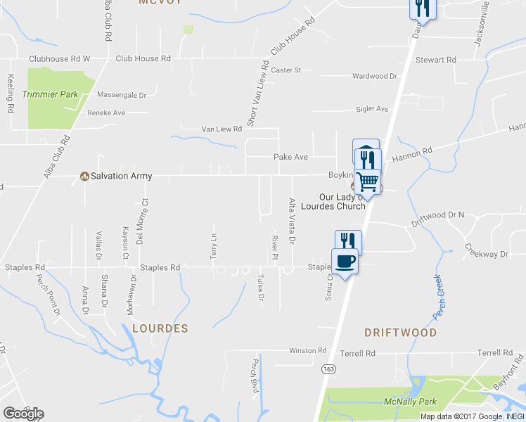 map of restaurants, bars, coffee shops, grocery stores, and more near 3775 Alta Vista Drive West in Mobile