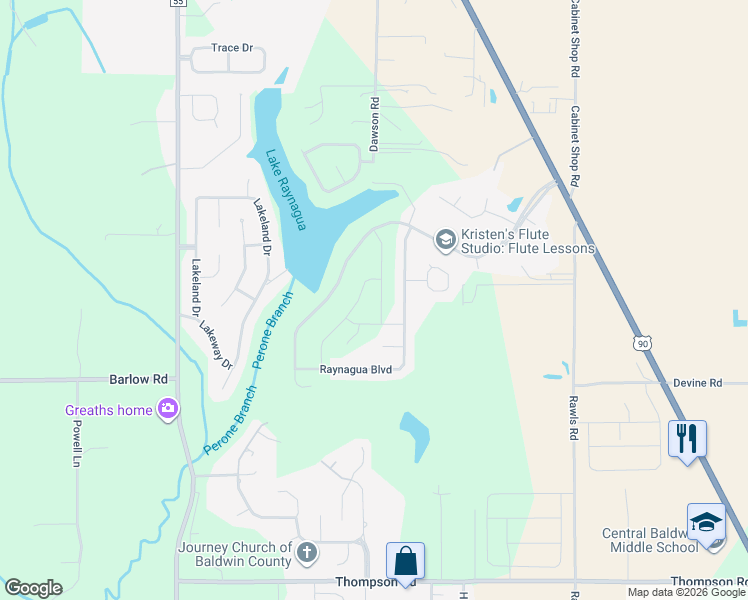 map of restaurants, bars, coffee shops, grocery stores, and more near 24063 Raynagua Boulevard in Loxley