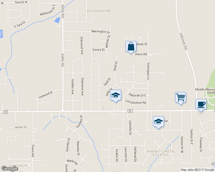 map of restaurants, bars, coffee shops, grocery stores, and more near 4731 Opal Drive in Mobile